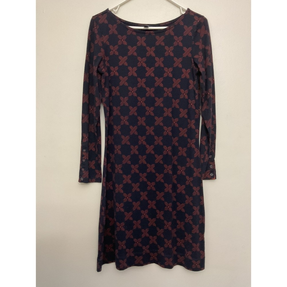 Hatley Dress Small S/P Navy Blue Red Geometric Long Sleeve Button Cuff